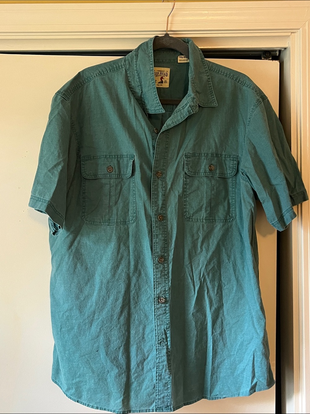Teal Short-Sleeve Button-Down Shirt xl